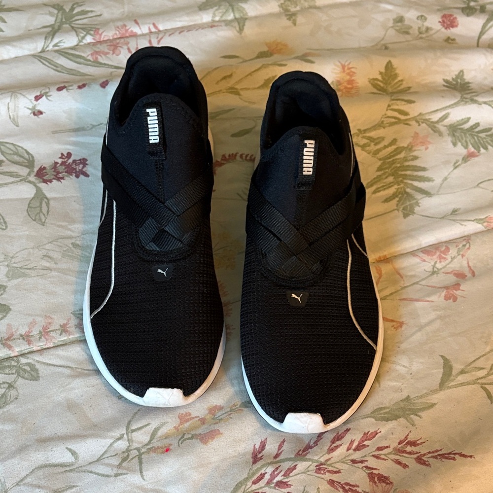 Puma Black Slip-On Knit Sneakers with White Accents
